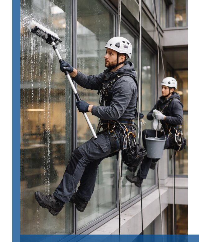 Профессиональная мойка витражей промышленными альпинистами в Керчи