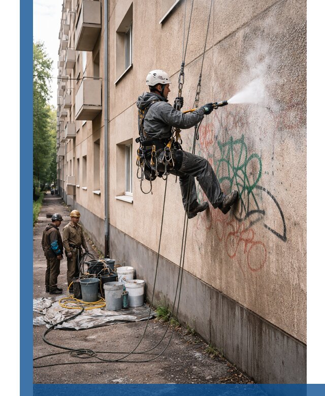 Удаление граффити с фасада в Керчи без следов и повреждений