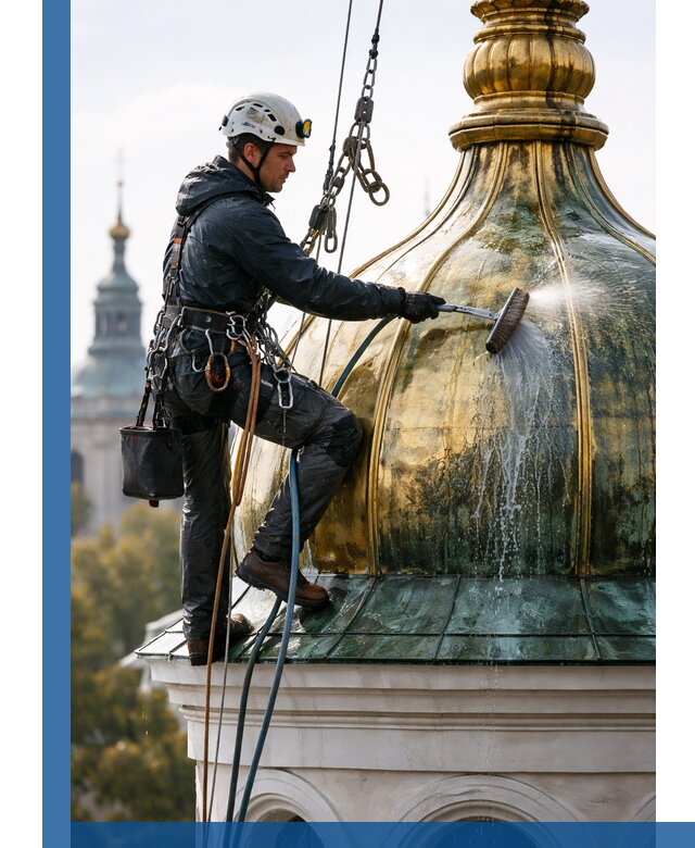 Профессиональная мойка куполов и шпилей высотными альпинистами в Керчи