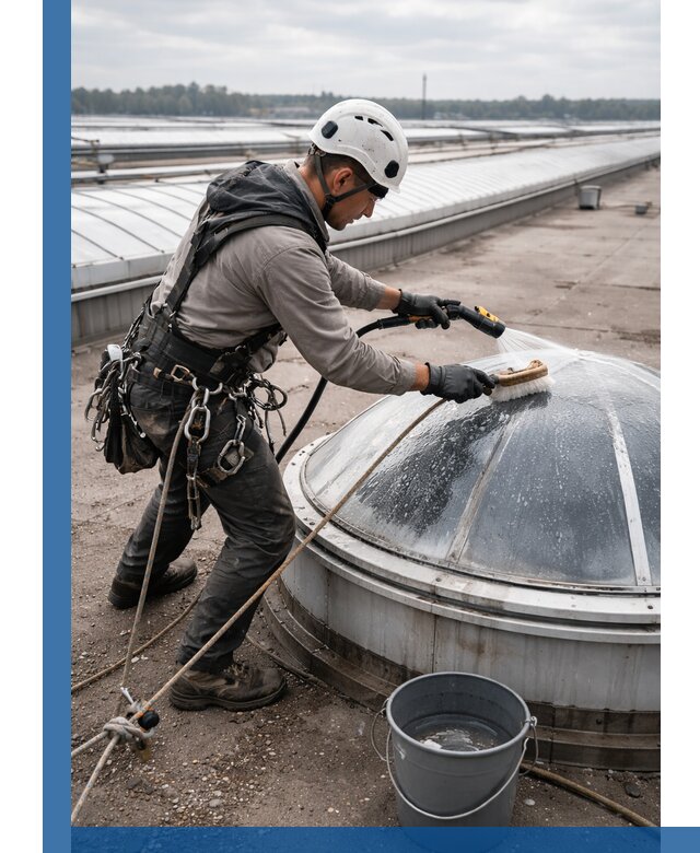 Мойка зенитных фонарей на кровле для промышленных объектов в Керчи