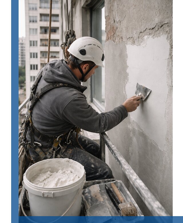 Шпаклевка фасадов на высоте с промальпинистами в Керчи