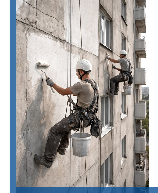 Покраска бетонного фасада в Керчи для жилых и промышленных объектов