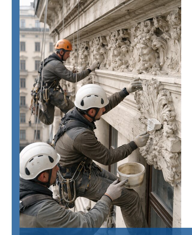 Реставрация фасадной лепнины с высотными работами в Керчи