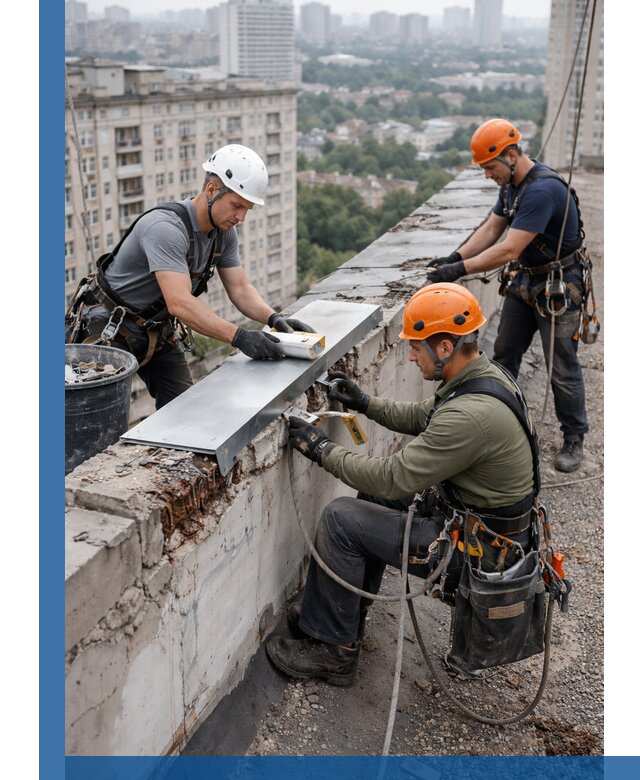 Ремонт парапета на кровле в Керчи, высотные работы с гарантией