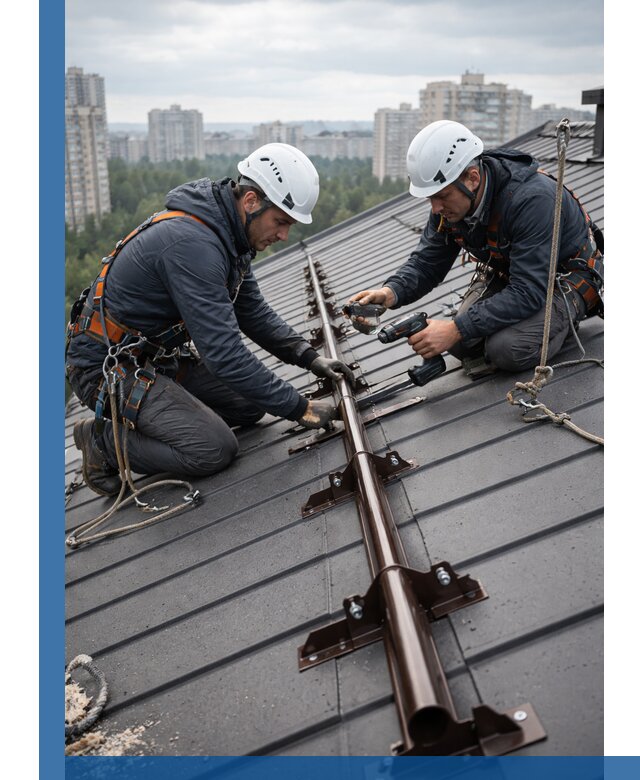 Монтаж снегозадержателей на кровле зданий в Керчи под ключ