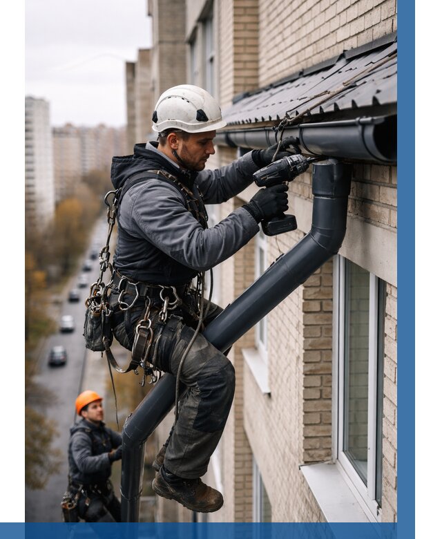 Монтаж водосточной системы на здании в Керчи от 5106 р. | ВЫСОТНИК-Крч