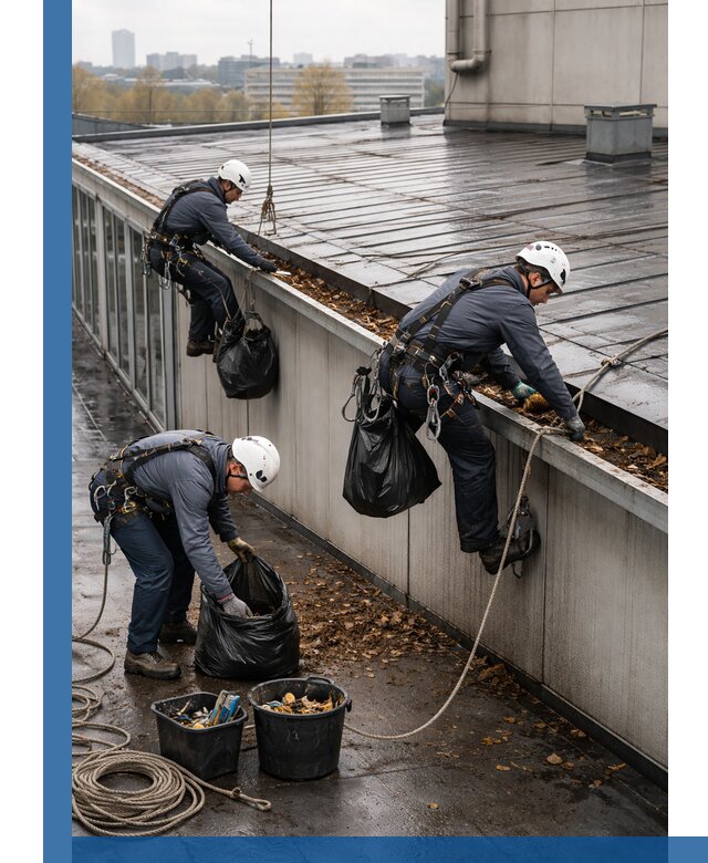 Очистка кровли по периметру в Керчи силами промышленных альпинистов