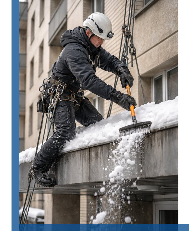 Очистка козырьков от снега в Керчи круглогодично безопасно
