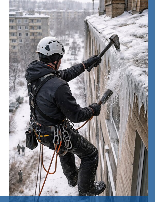 Сбивание сосулек с крыши в Керчи по цене от 4595 р. | ВЫСОТНИК-Крч