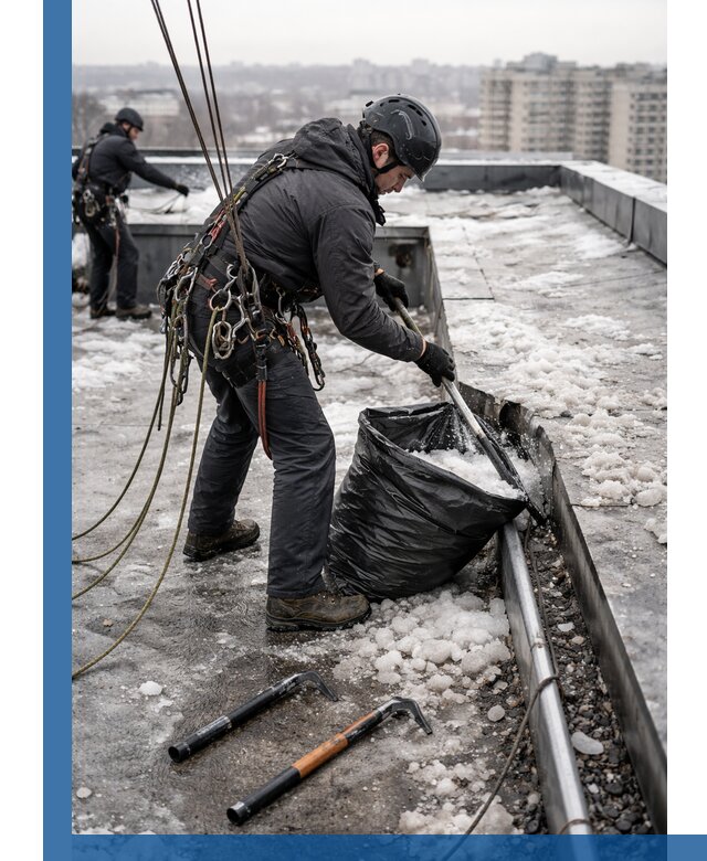 Аварийная очистка кровли в Керчи от промальпинистов