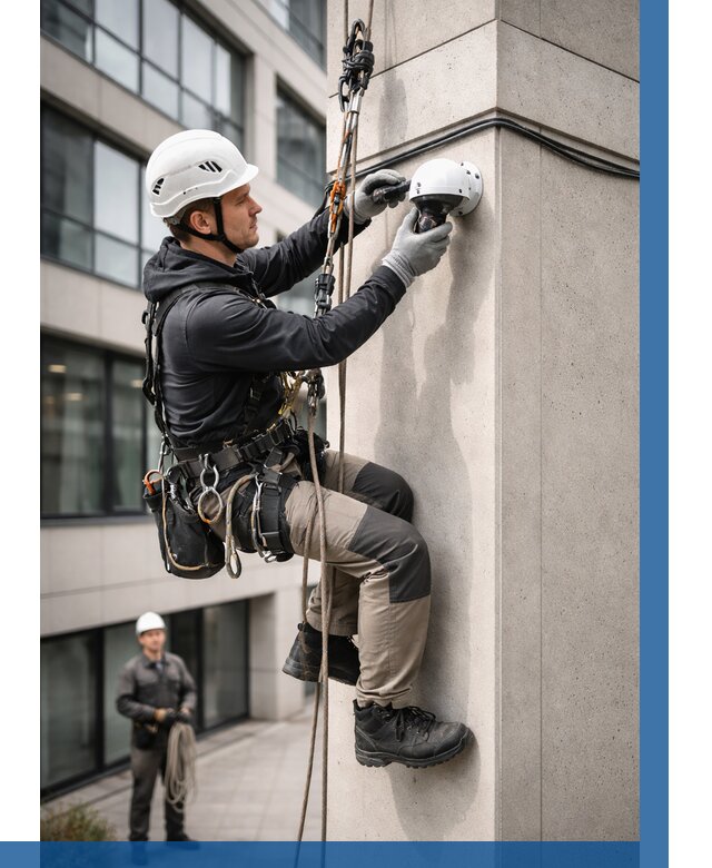 Монтаж камер видеонаблюдения на фасаде в Керчи от 8680 р.-ВЫСОТНИК-Крч