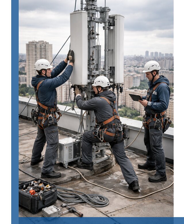 Монтаж антенн связи на крыше в Керчи с вводом в эксплуатацию