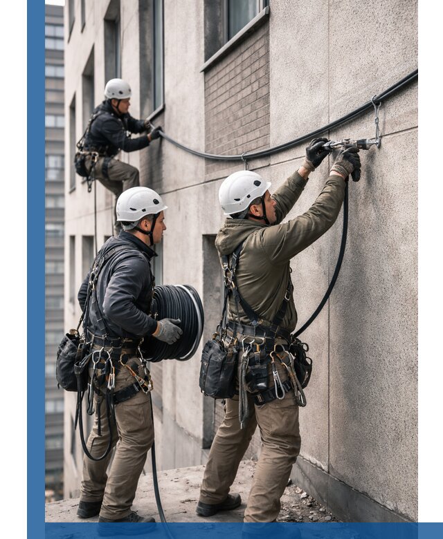 Прокладка кабеля по фасаду в Керчи, профессиональный монтаж