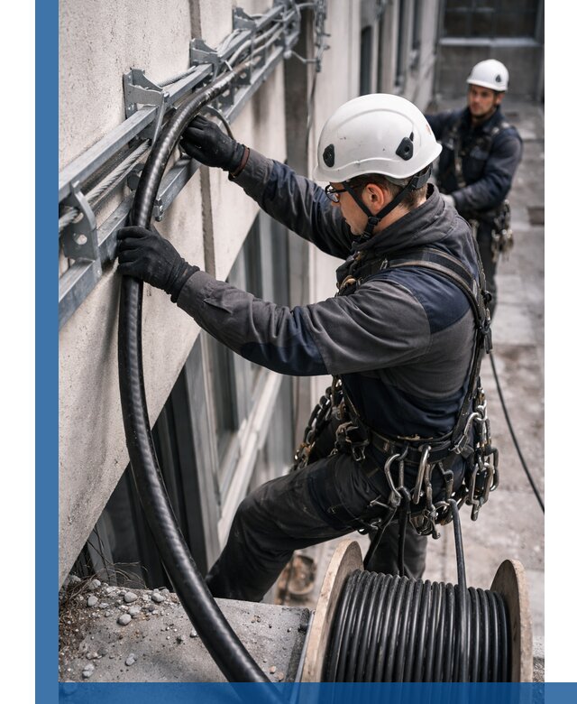 Протяжка кабеля питания на высоте в Керчи с гарантией безопасности и качества