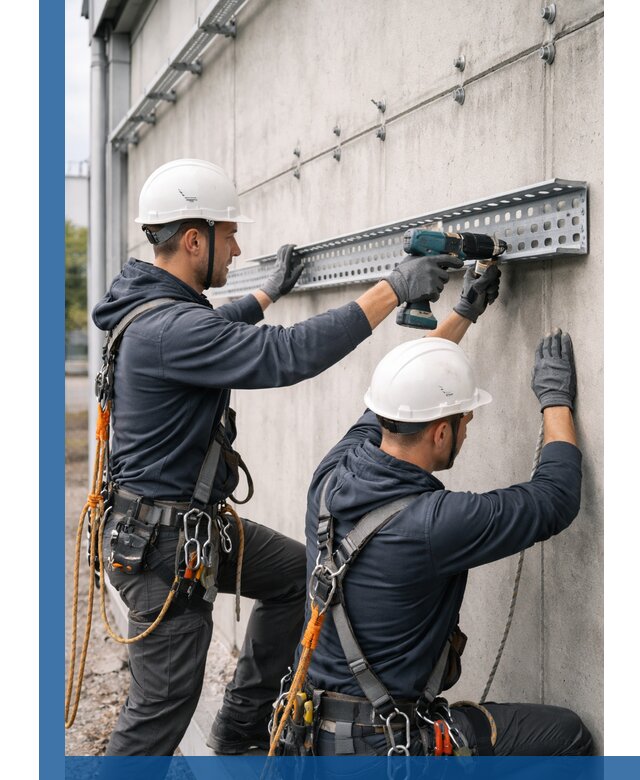 Монтаж кабельных лотков на фасаде зданий в Керчи с гарантией