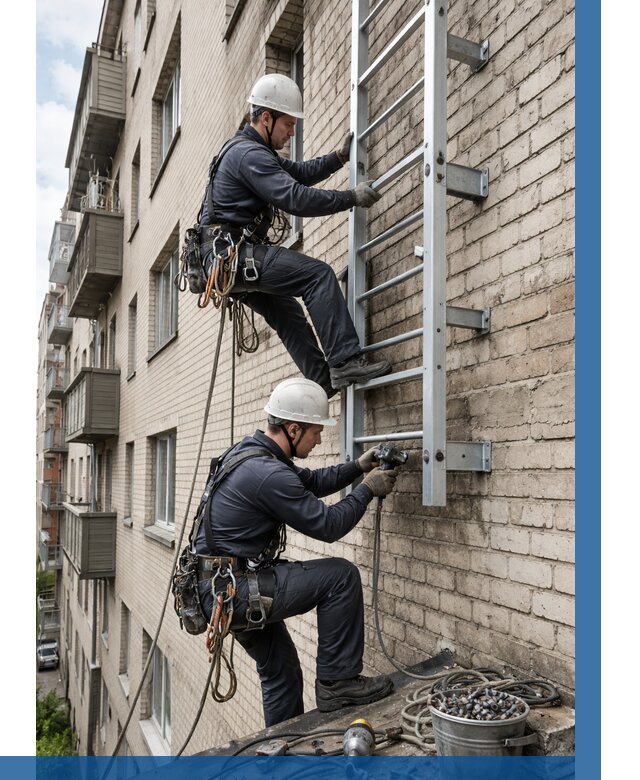 Монтаж пожарной лестницы в Керчи от 25530 р заказать у ВЫСОТНИК-Крч