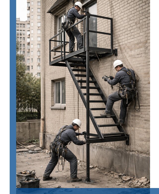 Монтаж пожарной лестницы в Керчи, установка и крепление