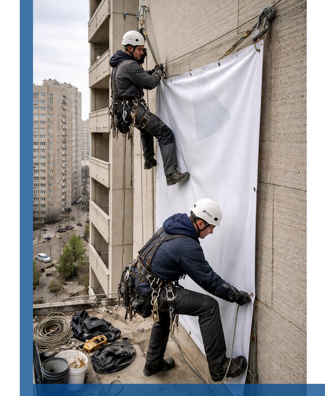 Профессиональный монтаж баннеров на фасаде в Керчи