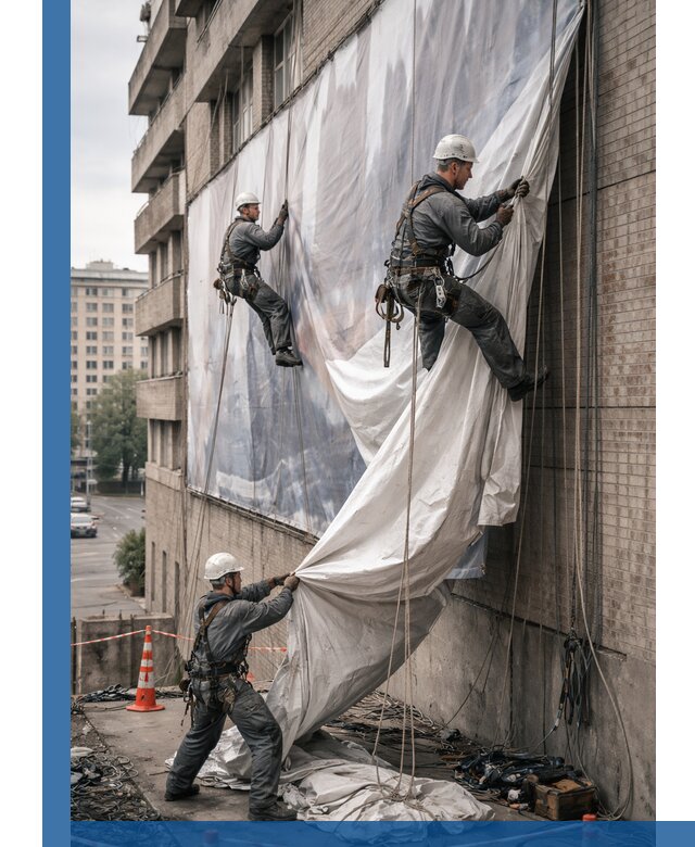 Демонтаж баннеров с фасада в Керчи оперативно и безопасно