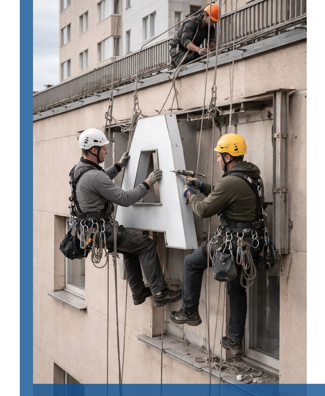 Ремонт и восстановление наружных вывесок на высоте в Керчи
