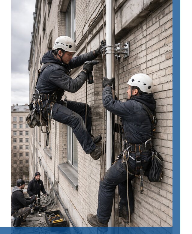 Монтаж флагштока на здании в Керчи от 6638 р. | ВЫСОТНИК-Крч