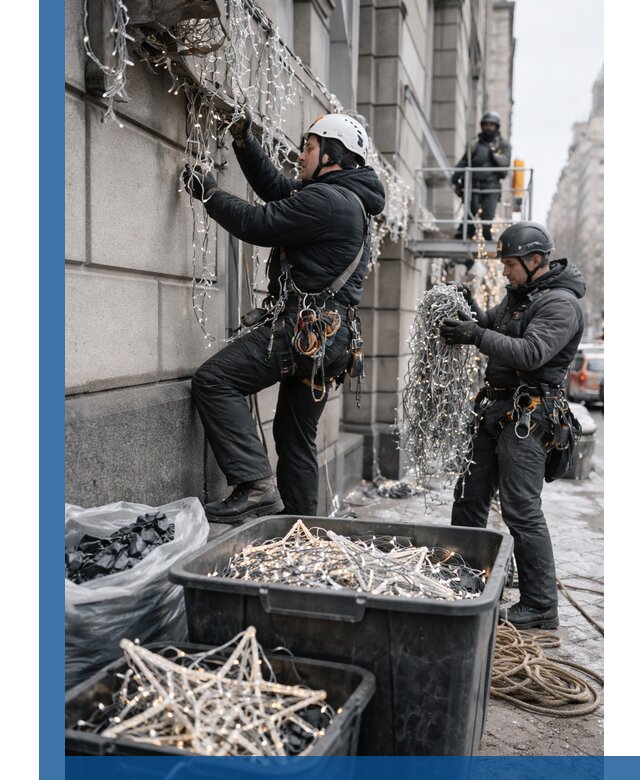 Демонтаж новогоднего оформления и гирлянд в Керчи