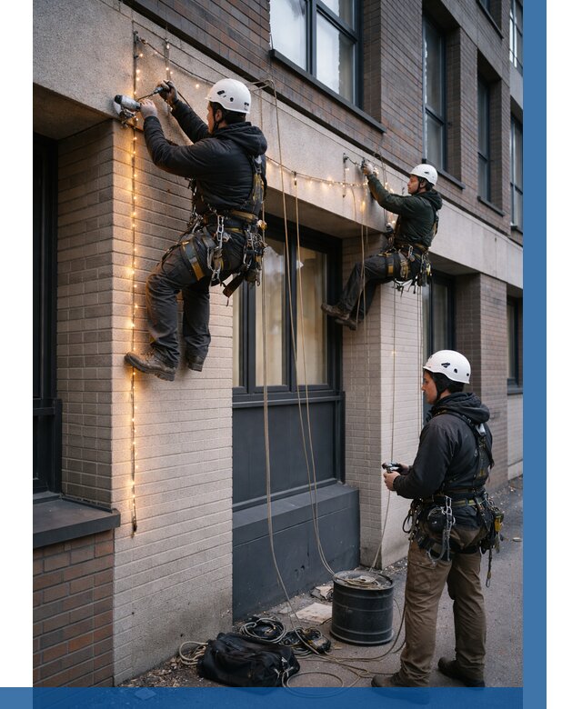 Монтаж гирлянд на фасаде в Керчи от 3574 р. | ВЫСОТНИК-Крч