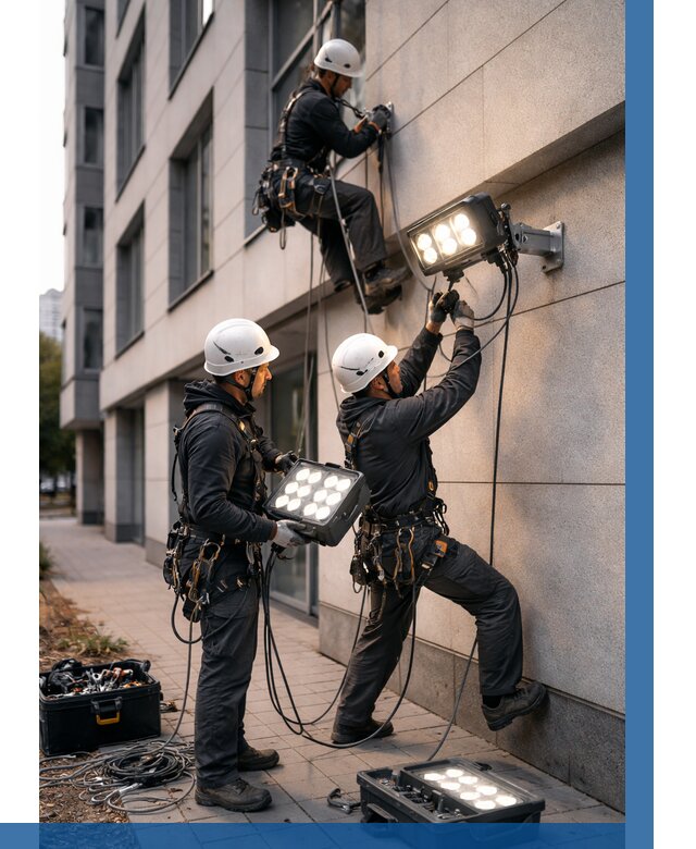 Монтаж прожекторов на фасаде в Керчи от 7659 р. | ВЫСОТНИК-Крч