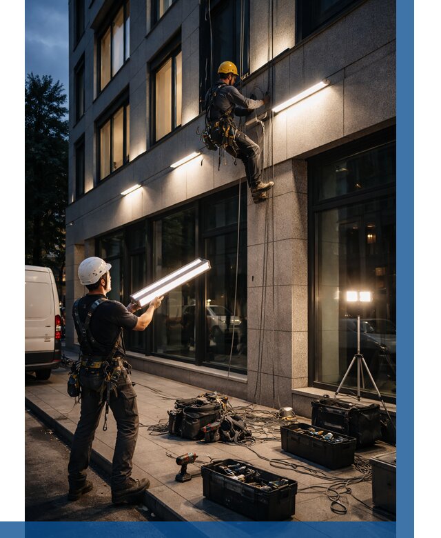 Монтаж архитектурной подсветки здания в Керчи от 2553 р.|ВЫСОТНИК-Крч