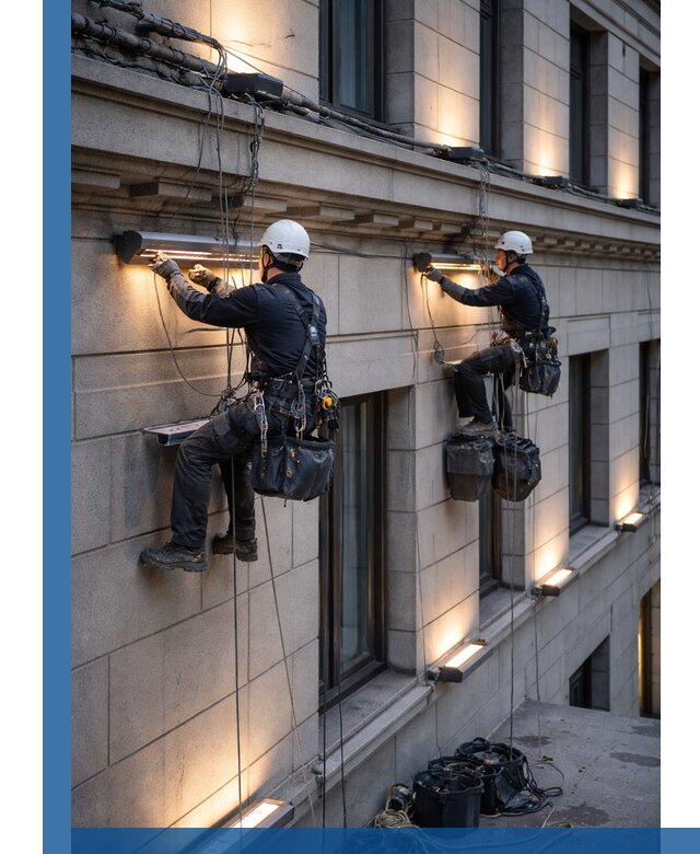 Монтаж архитектурной подсветки фасадов зданий в Керчи