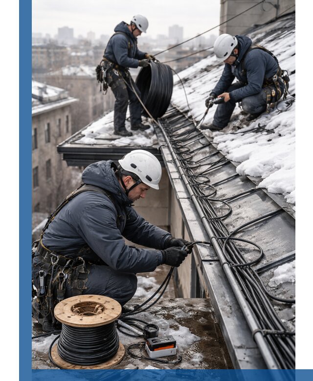 Монтаж греющего кабеля на кровле в Керчи под ключ