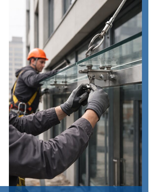 Монтаж стеклянных козырьков в Керчи от 8680 р. | ВЫСОТНИК-Крч