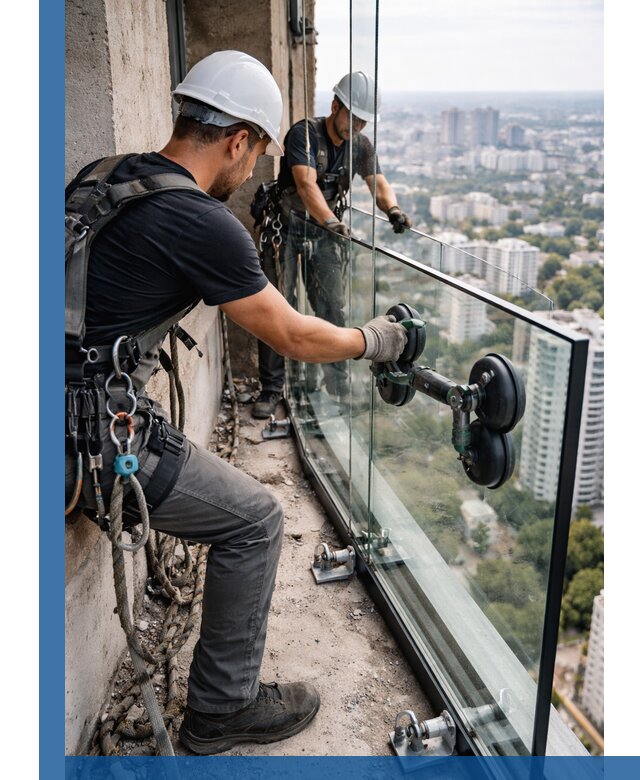 Монтаж стеклянных ограждений под ключ с гарантией в Керчи