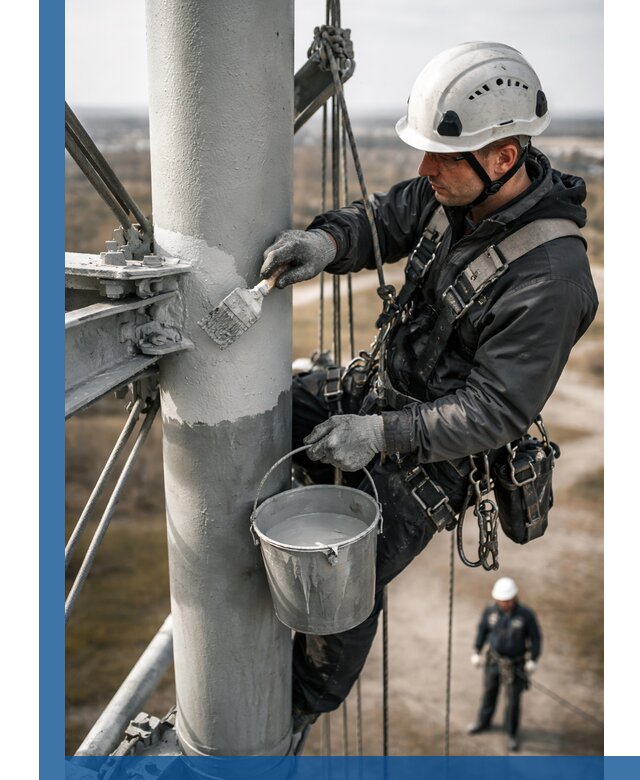 Покраска мачт связи в Керчи промышленными альпинистами