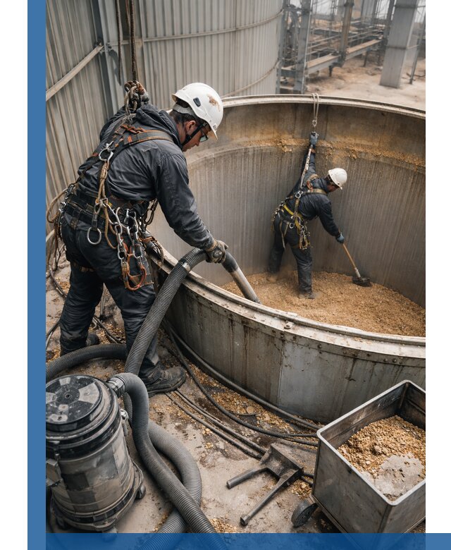 Профессиональная чистка зерновых бункеров в Керчи с выездом