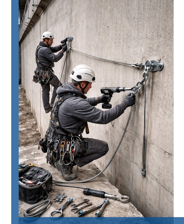 Монтаж анкерных линий высотной безопасности в Керчи