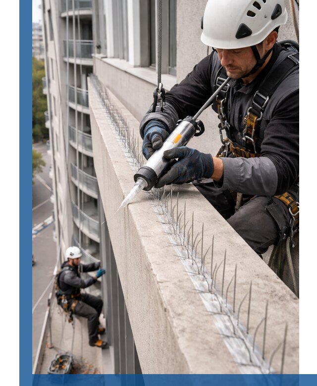 Установка шипов от птиц на фасадах и кровлях в Керчи